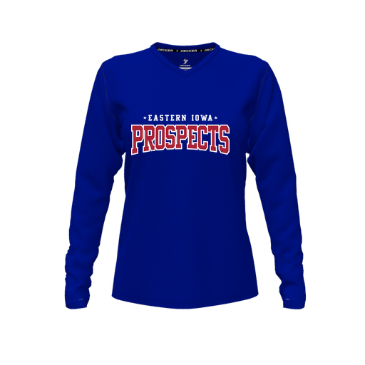 [CUS-DFW-TEES-CMF-VNK-LSL-RYL-FYXS-LOGO1] Decker Comfort T-Shirt (Female Youth XS, Royal, V Neck, Logo 1, Long Sleeve)