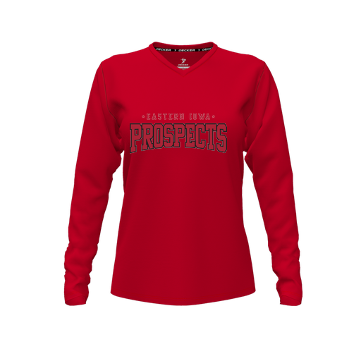 [FTLVPTRD-FYXS-LOGO2] Decker Performance T-Shirt (Female Youth XS, Red, V Neck, Logo 2, Long Sleeve)